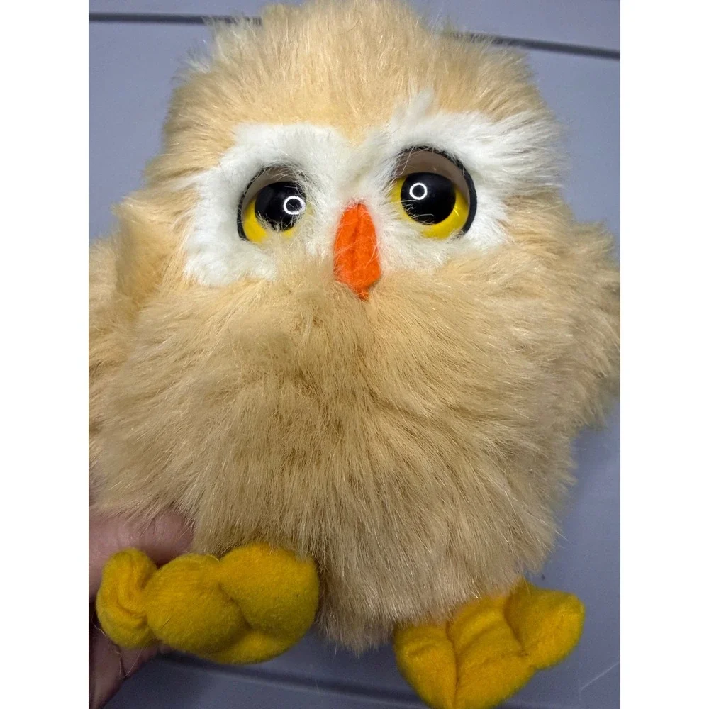 Vintage Russ Berrie Oogli Owl Plush Tan Fuzzy Bird Stuffed Animal 487 Korea